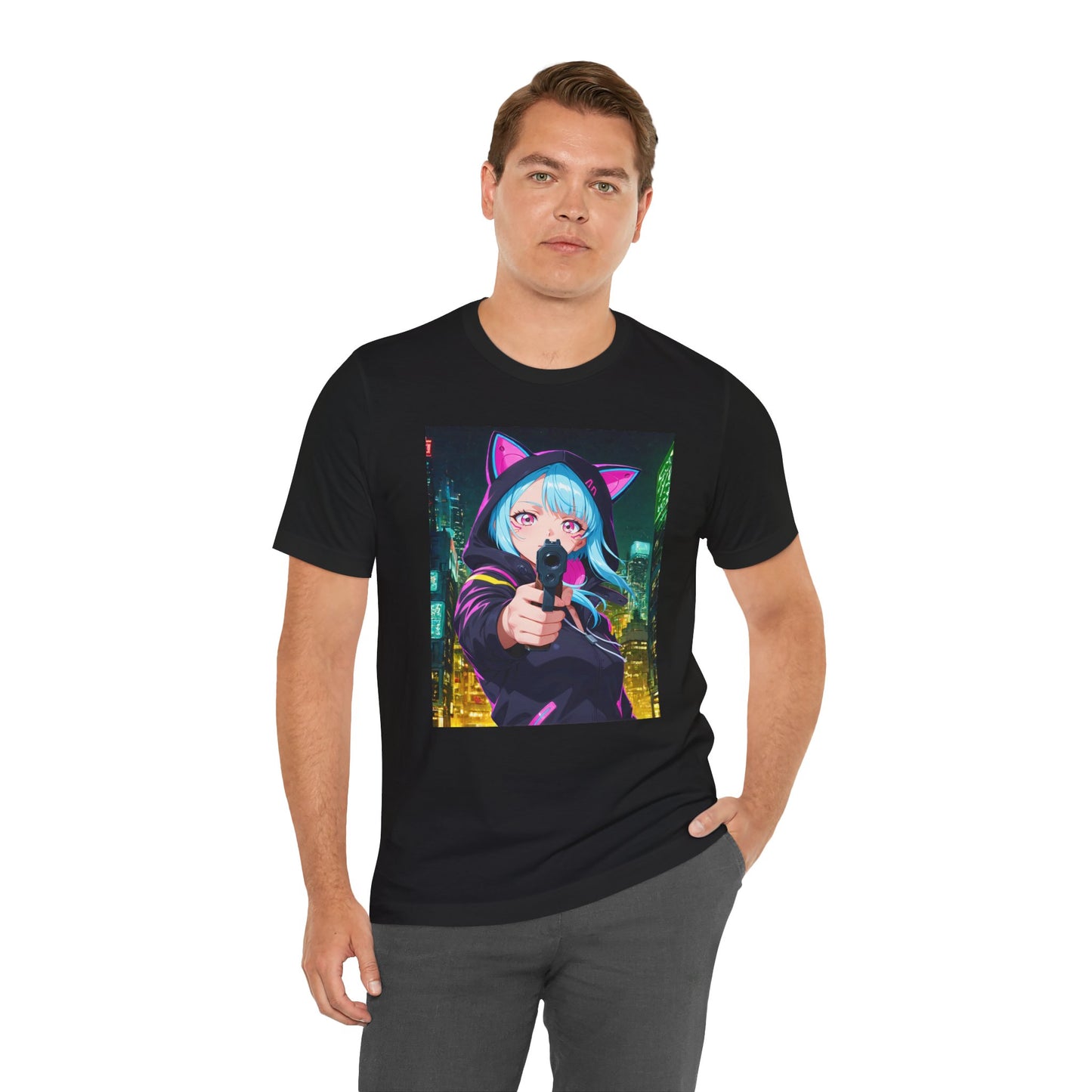 Cyberpunk Catgirl Tee, Unisex Graphic Shirt, Anime Lover Gift, Streetwear Top, Stylish Fan Apparel
