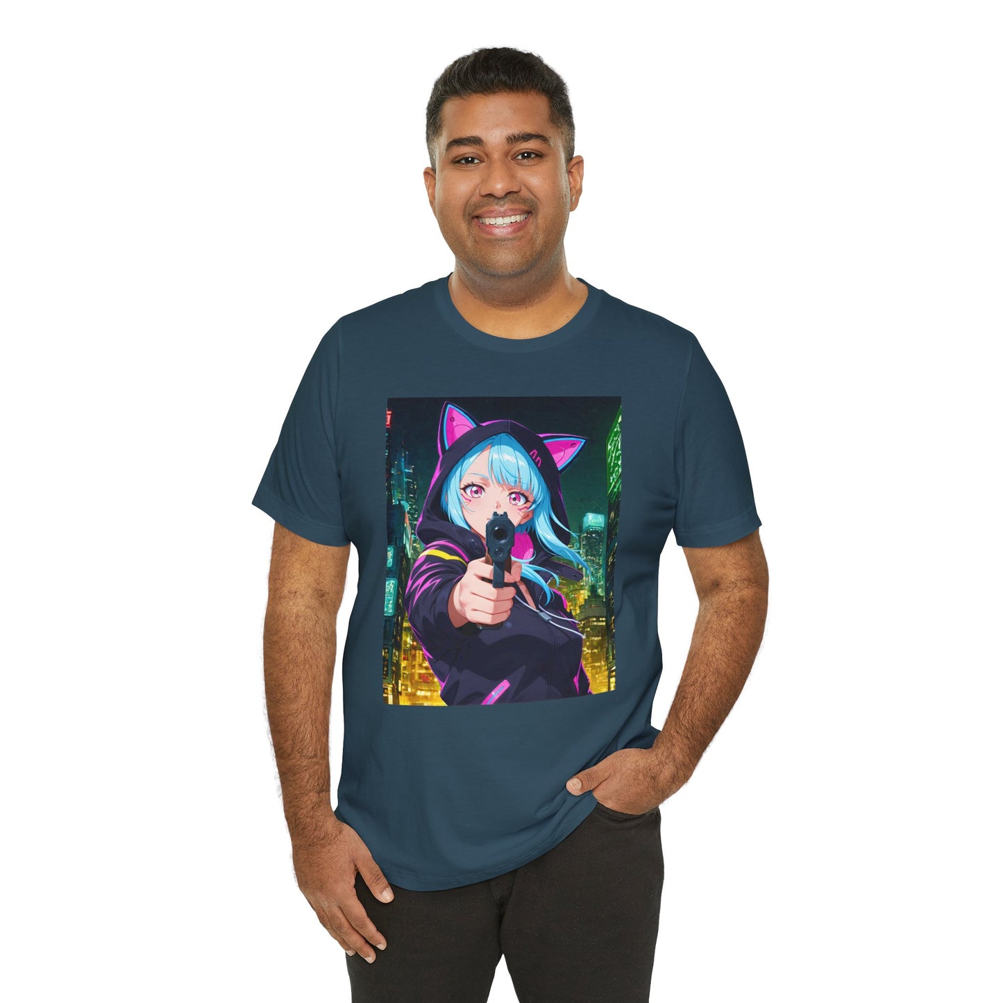 Cyberpunk Catgirl Tee, Unisex Graphic Shirt, Anime Lover Gift, Streetwear Top, Stylish Fan Apparel