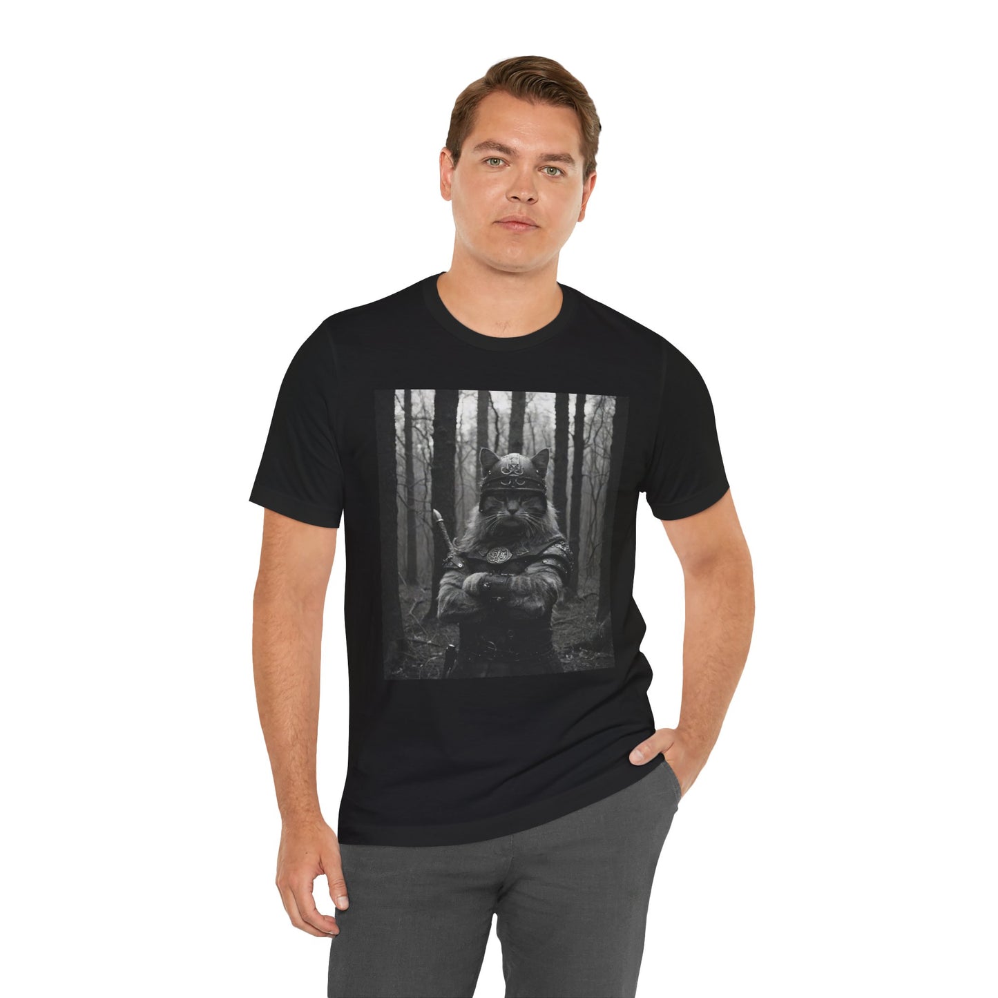 Cat Forest Warrior T-Shirt, Nature Lover Tee, Adventure Shirt, Unisex Graphic Tee, Gift for Outdoor Enthusiasts