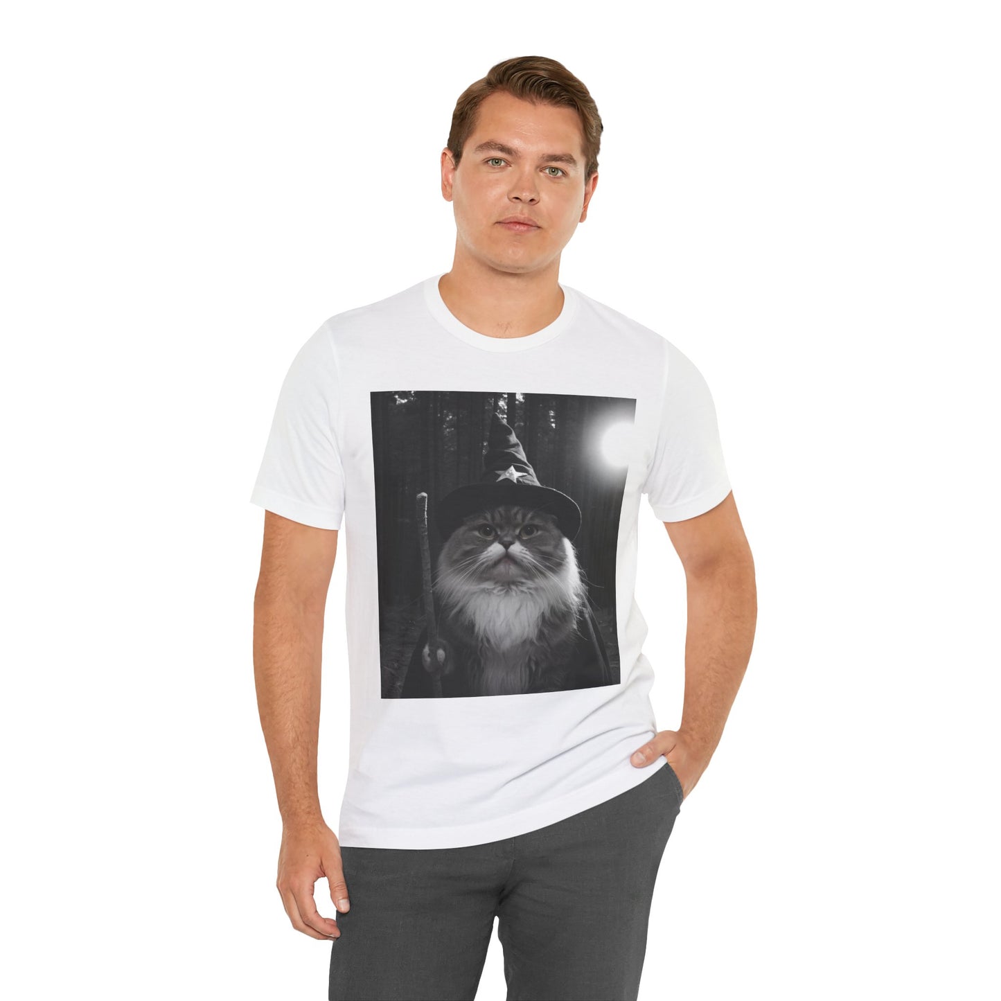 Magical Cat Wizard Tee, Cat Lover Gift, Funny Cat Shirt, Unisex Short Sleeve Tee, Wizard Cat Apparel