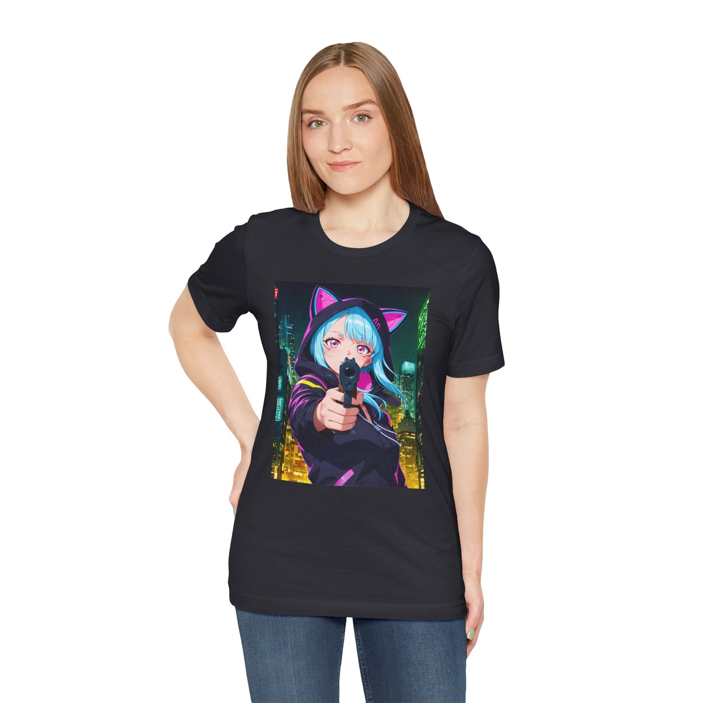 Cyberpunk Catgirl Tee, Unisex Graphic Shirt, Anime Lover Gift, Streetwear Top, Stylish Fan Apparel